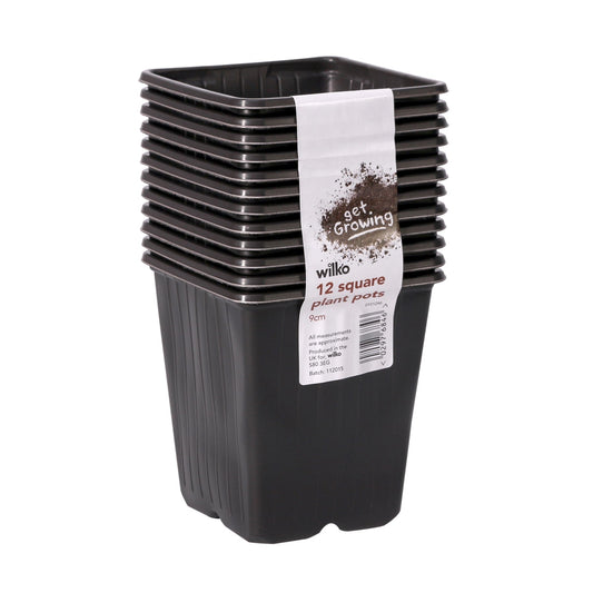 9cm Black Square Pots (x12)