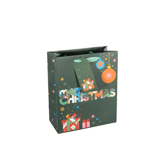 Discover the Merry Christmas Baubles Presents Medium Gift Bag with Tag (25cm) at Bristow Direct