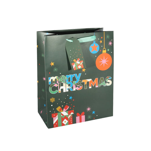 Discover the Merry Christmas Baubles Presents Large Gift Bag with Tag (33cm) at Bristow Direct