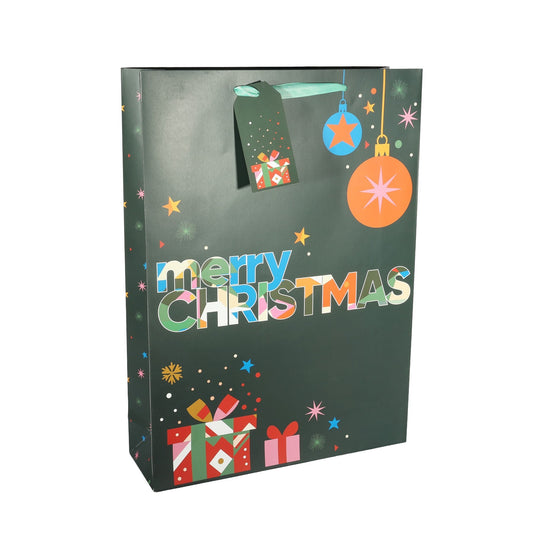 Discover the Merry Christmas Baubles Presents Extra Large Gift Bag with Tag (45.5cm) at Bristow Direct