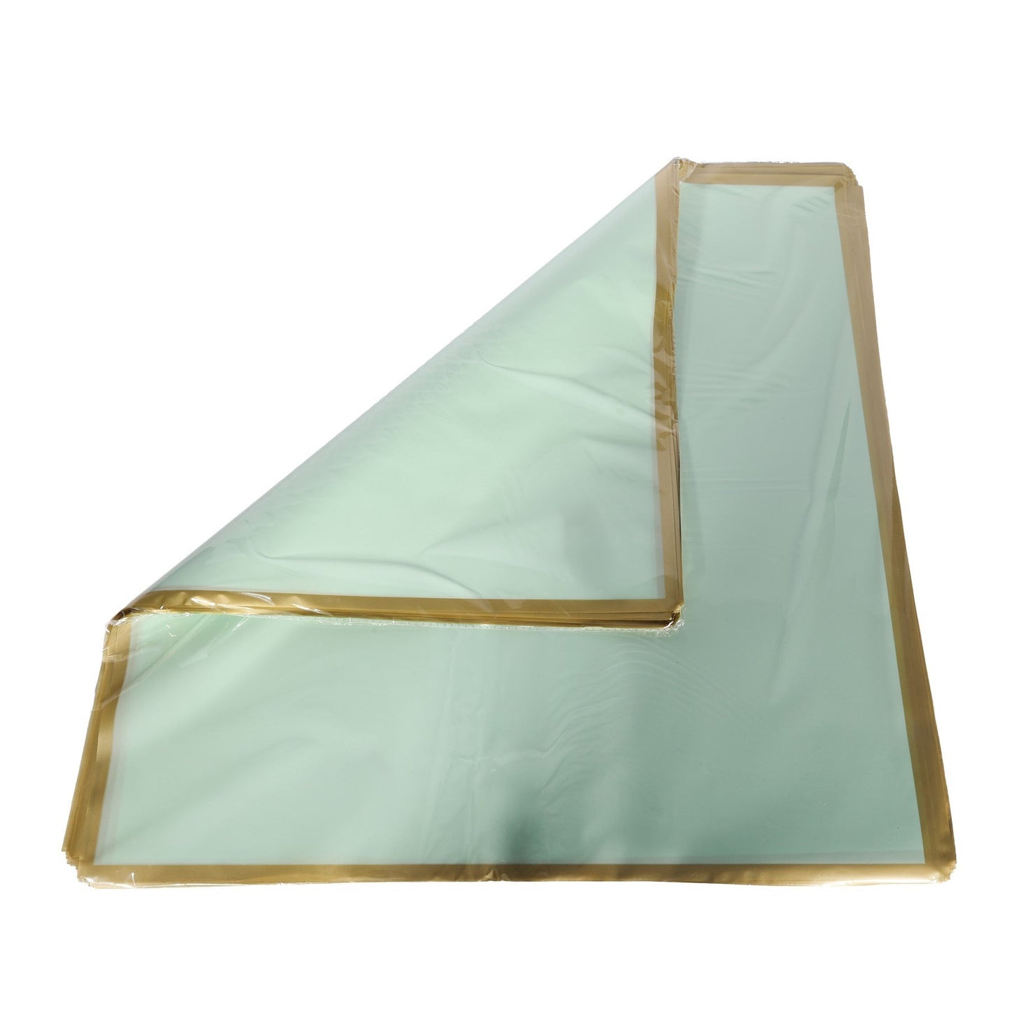 Korean Style Pre Cut Cello Wrap Sheets - Mint Green with Gold Border (100 Sheets)