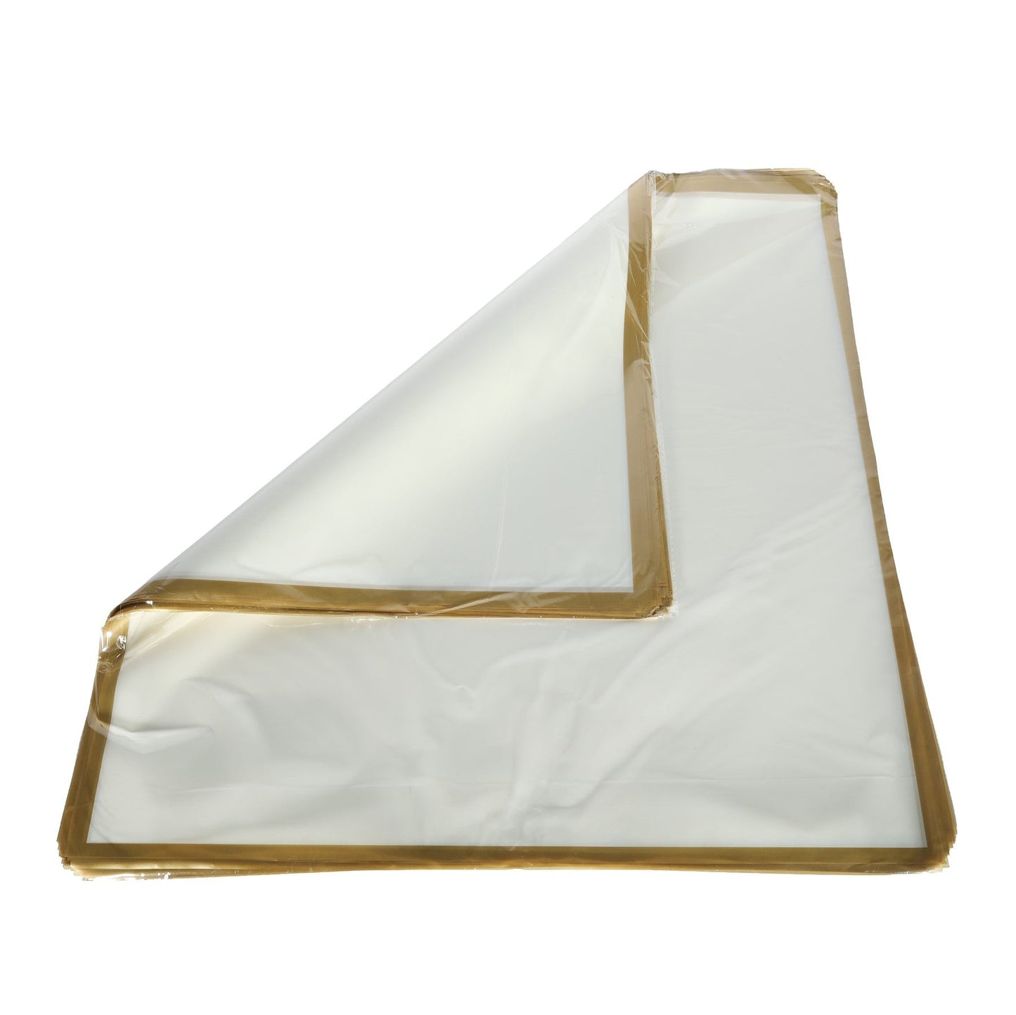 Korean Style Pre Cut Cello Wrap Sheets - White with Gold Border (100 Sheets)