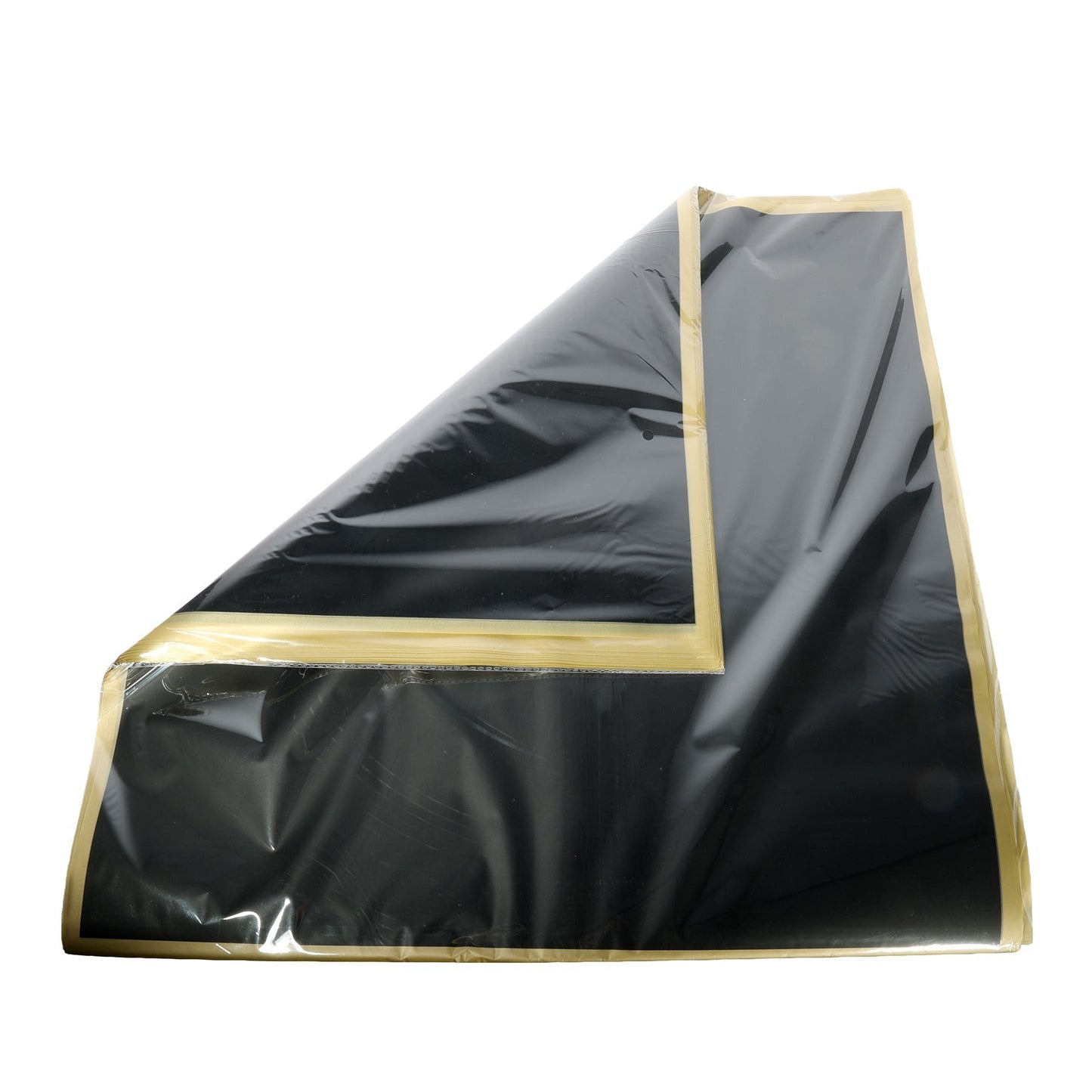 Korean Style Pre Cut Cello Wrap Sheets - Black with Gold Border (100 Sheets)
