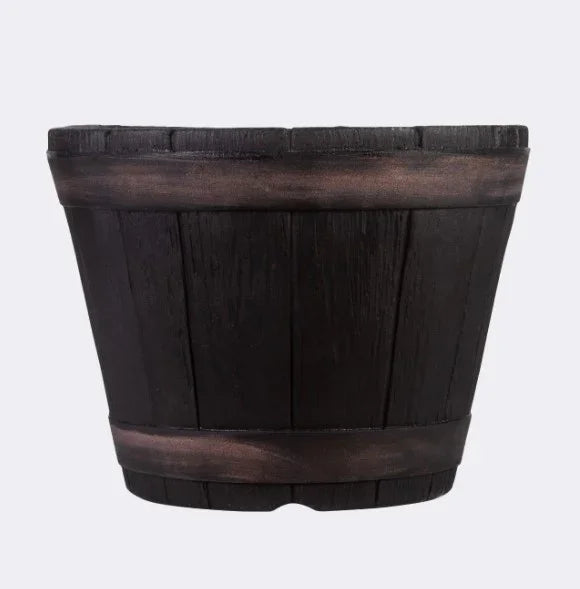 Black Oakwood Barrel Planter (34cm)