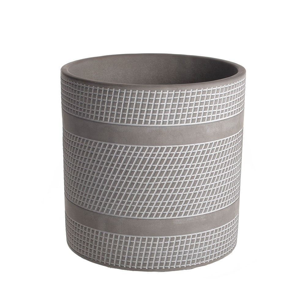 Discover the Large Grey Cylindrical Geometric Pattern Cement Pot at Bristow Direct