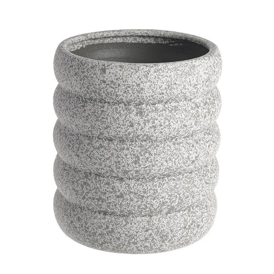 Light Grey Contoured Cylinder Ceramic Vase (14.5cm)