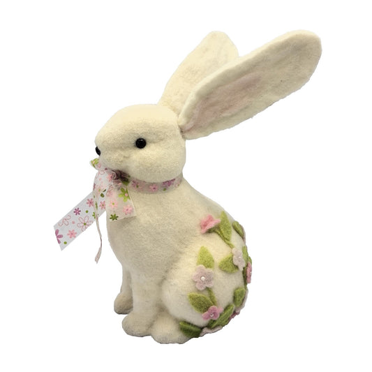 Sitting Rabbit with Bow &amp; Flowers