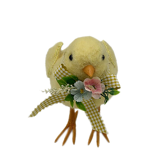 Chick with Gingham Bow &amp; Flowers