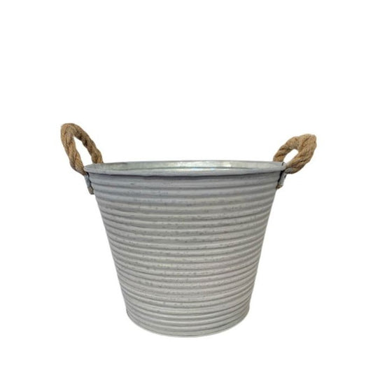 Discover the Grey Antique Ribbed Zin Pot with Rope Handles at Bristow Direct