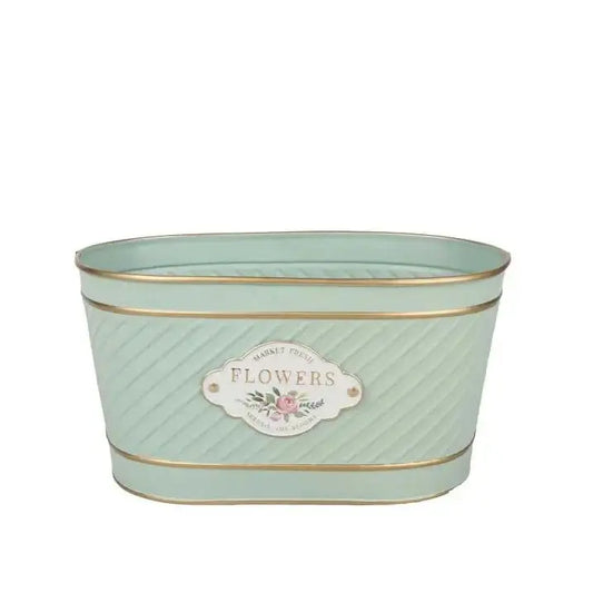Mint Green Flowers Badge Oval Zinc Planter