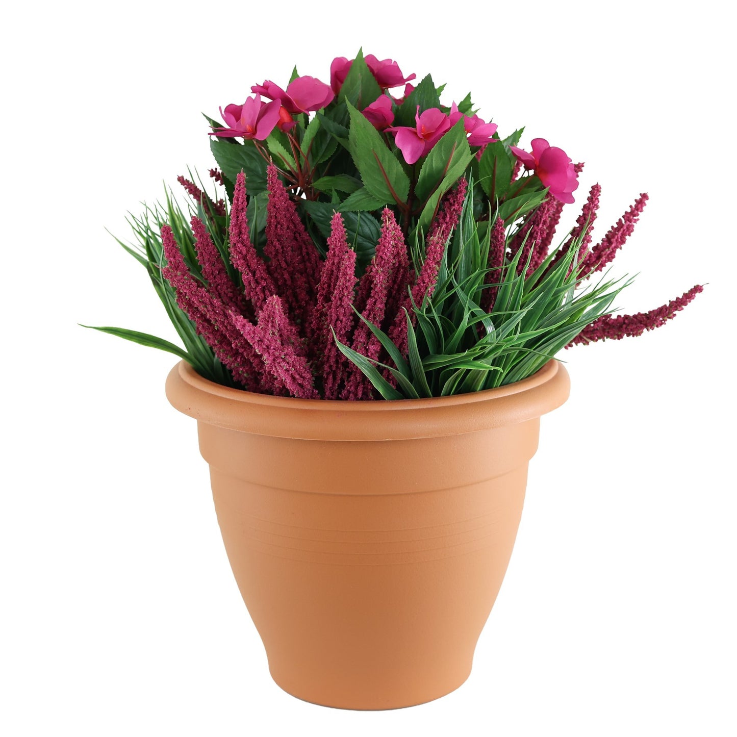 Pink Impatiens &amp; Heather Patio Planter
