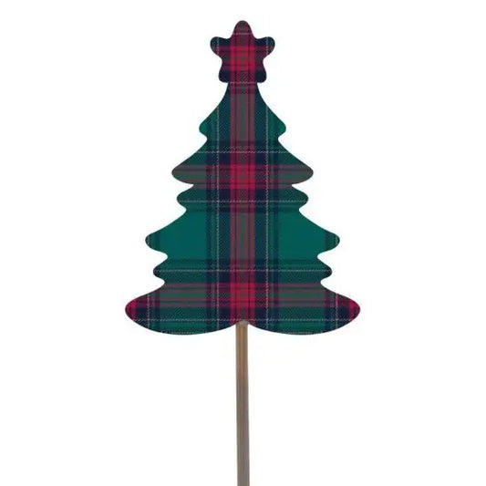 Green and Red Tartan Star Topped Christmas Tree Pick