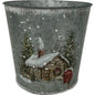 Snowy Christmas Cottage Silver Zinc Pot