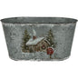 Snowy Christmas Cottage Oval Silver Zinc Planter
