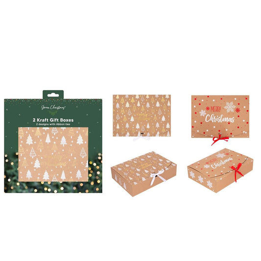 Christmas Kraft Gift Boxes with Ribbon Tie 2