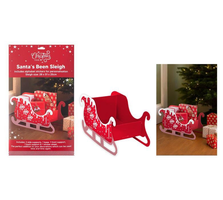 Red &amp; White Santa's Been Decorative Present Sleigh