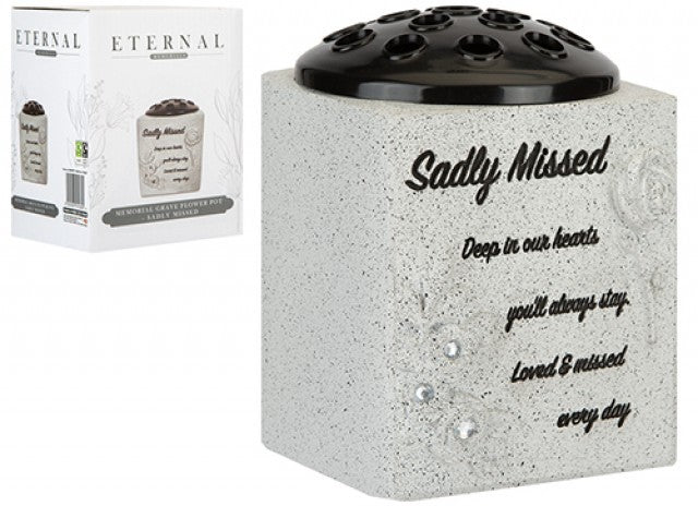 Discover the Grey Memorial Grave Flower Pot - Sadly Missed at Bristow Direct