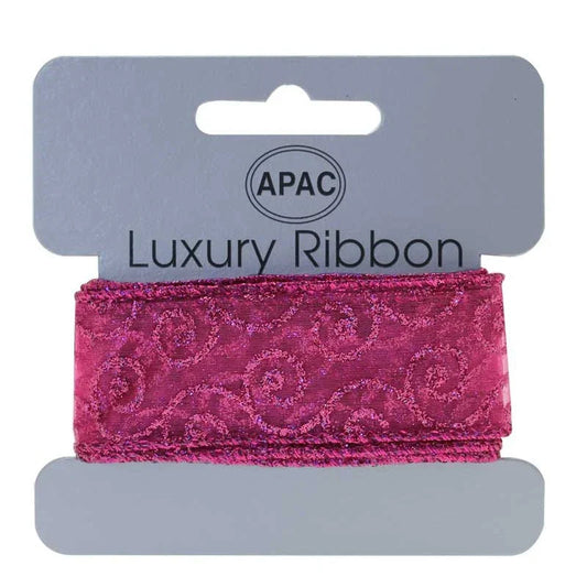Hot Pink With Glitter Swirls Ribbon (30mm X 2m)