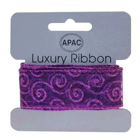 Purple With Glitter Swirls Ribbon (30mm X 2m)