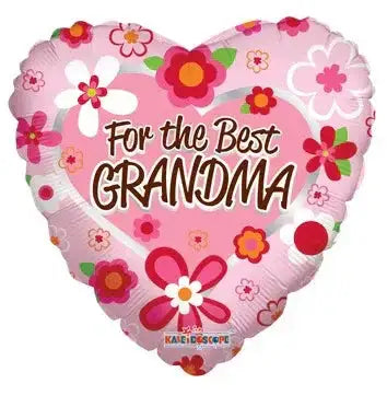 Pink heart-shaped balloon with floral design saying 'For the Best GRANDMA' – perfect luxury gift for Grandma