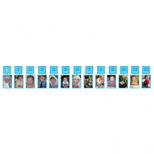 1st Birthday Blue Glitter Photo Garland