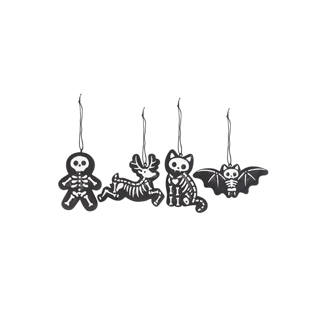Set of 4 Black Creepy Skeleton Cookie Ornaments