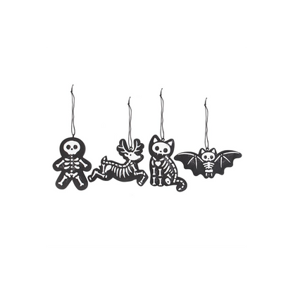Set of 4 Black Creepy Skeleton Cookie Ornaments