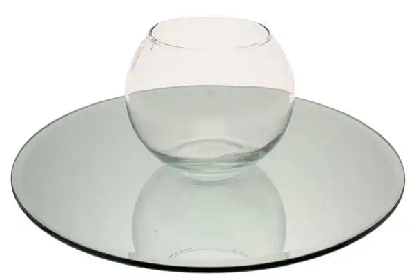 Clear glass vase on round mirrored tray, modern home décor for birthdays and celebrations