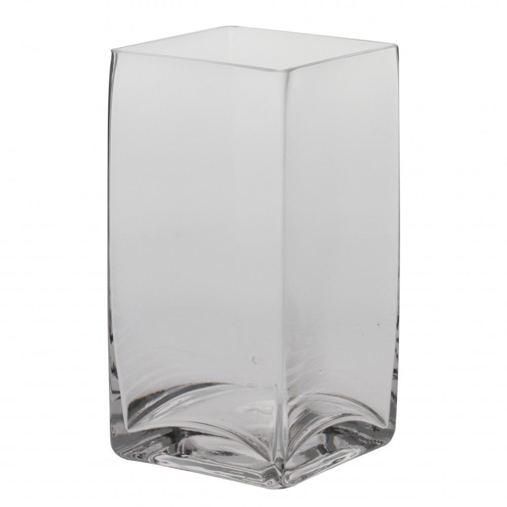 Clear glass square vase for flowers or home décor, minimalist style