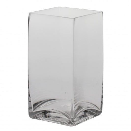 Clear glass square vase for flowers or home décor, minimalist style