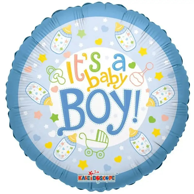 It's a Boy! baby shower balloon with bottles, stars, and stroller design for newborn celebration