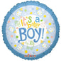 It's a Boy! baby shower balloon with bottles, stars, and stroller design for newborn celebration