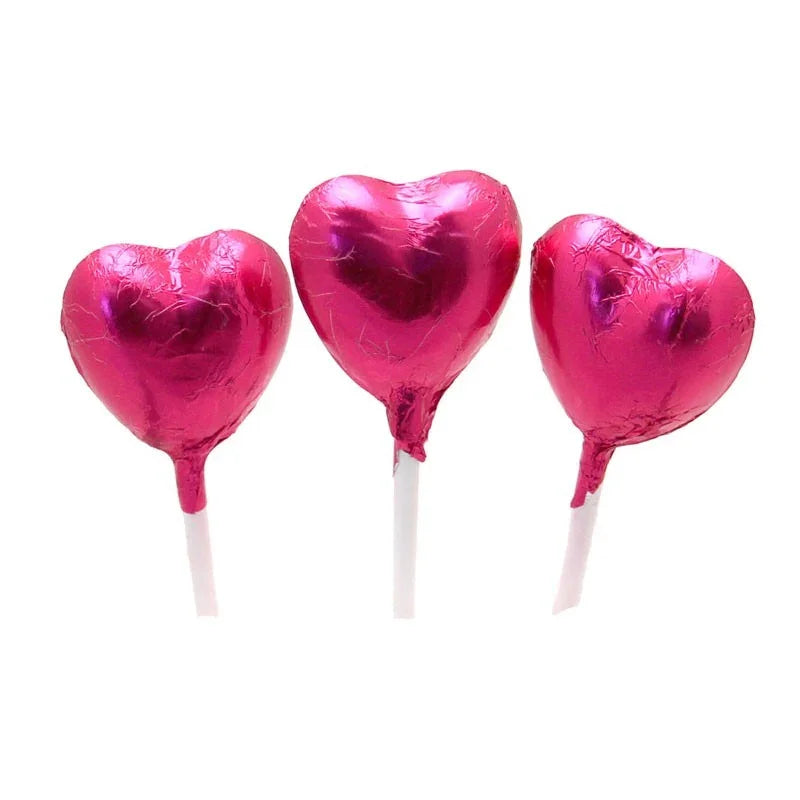 Hot Pink Foil Chocolate Heart Lollipop