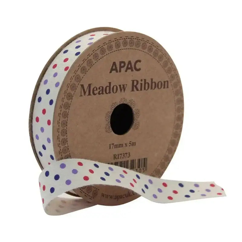 17mm Dots Red  Lilac and Navy Ribbon