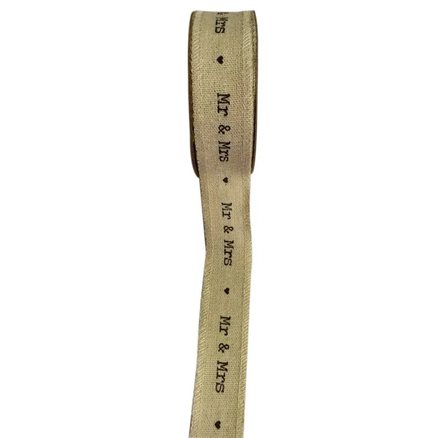 Mr &amp; Mrs Natural Ribbon 25mm