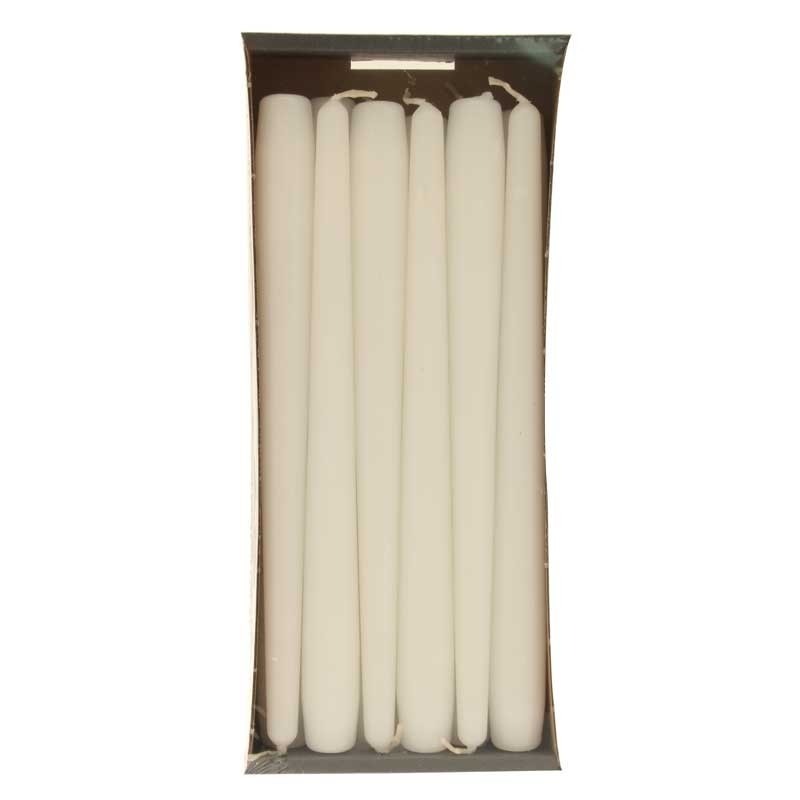 White taper candles in box, perfect for home décor and celebrations