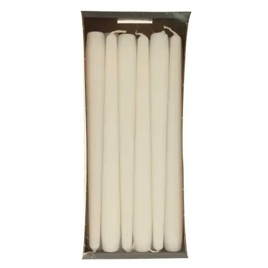 White taper candles in box, perfect for home décor and celebrations
