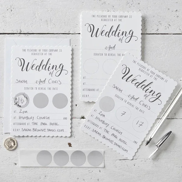 White Scratch The Date Wedding Invitations - Scratch &amp; Reveal