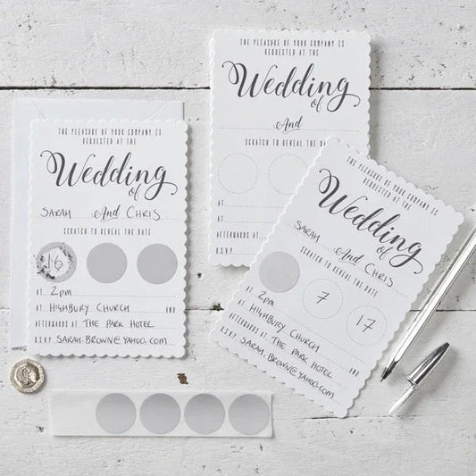 White Scratch The Date Wedding Invitations - Scratch &amp; Reveal