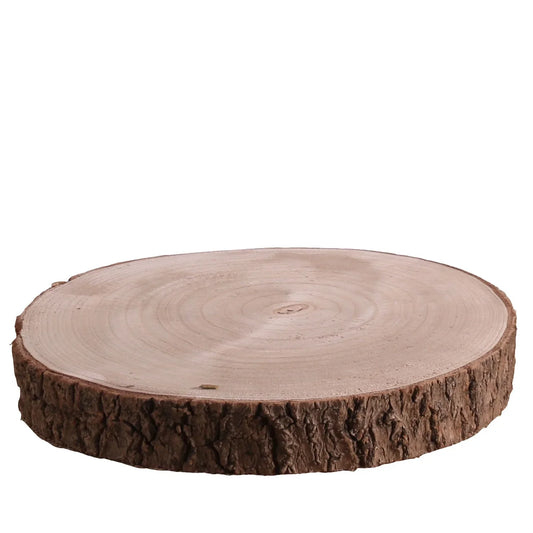 Rustic natural wood slice centerpiece with tree bark, ideal for home décor or gifts