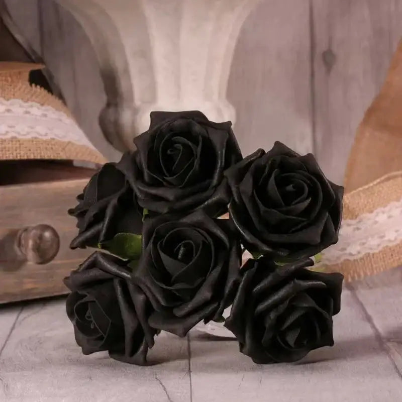 Bunch of 6 Black Foam Tea Rose