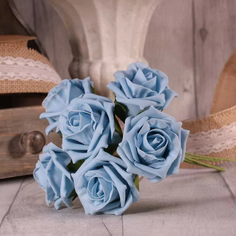 Bunch of 6 China Blue Foam Tea Rose