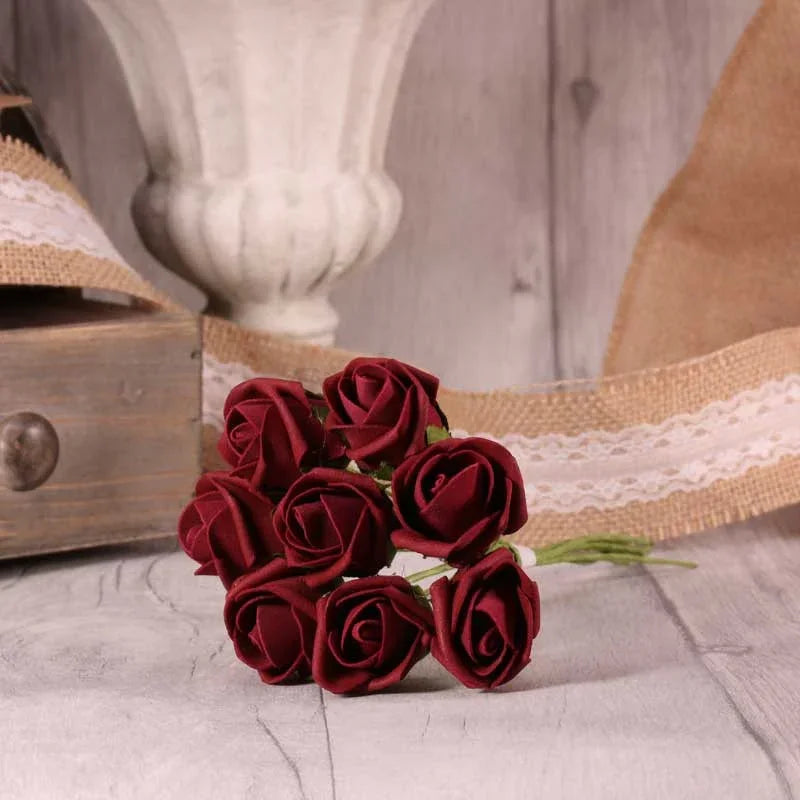 Bunch of 8 Burgundy Foam Tea Rose Bud