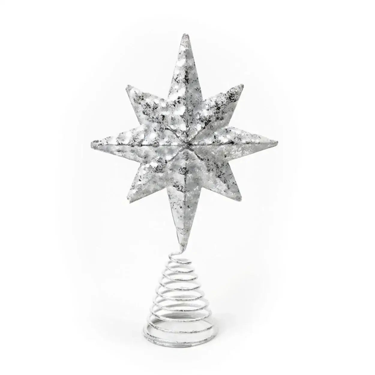 Silver glitter star Christmas tree topper with spiral base, festive holiday decor