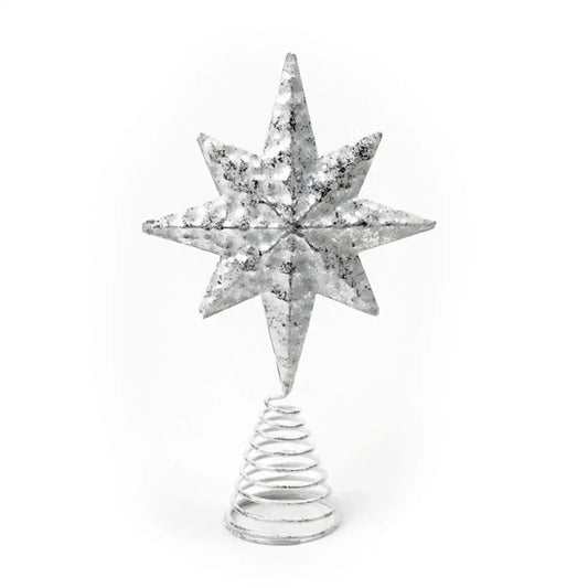 Silver glitter star Christmas tree topper with spiral base, festive holiday decor