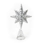 Silver glitter star Christmas tree topper with spiral base, festive holiday decor