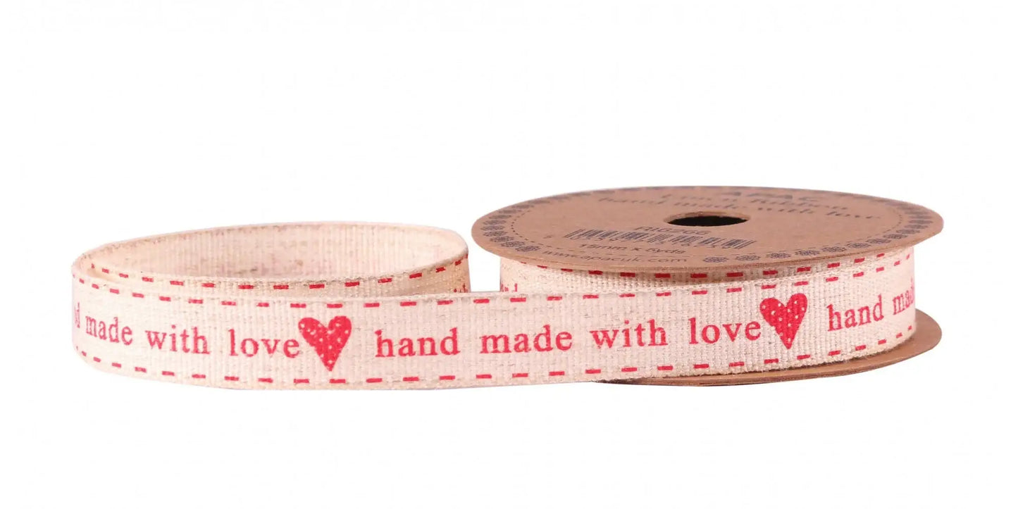 Handmade with Love Red Linen Ribbon 15mm