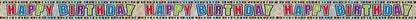 Colorful happy birthday banner with patterned letters and confetti border decoration