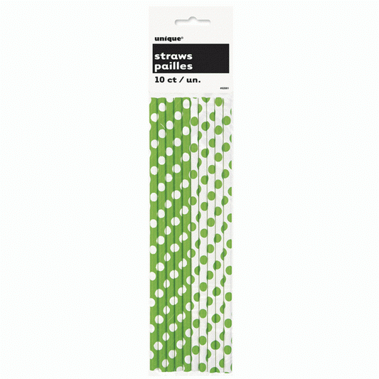 Lime Green Polka Dot Paper Straws (pk 10)