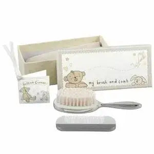 Button Corner Silverplated Brush and Comb Set